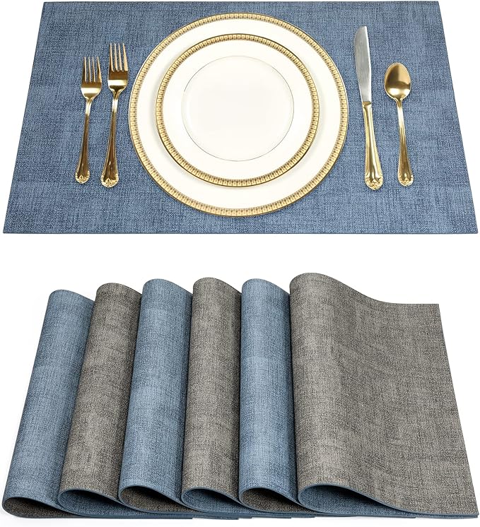 SUEH DESIGN Leather Placemats Set of 6 Reversible Table Mats Heat Resistant Waterproof No-Slip Place Mats for Dining Table Kitchen Parties