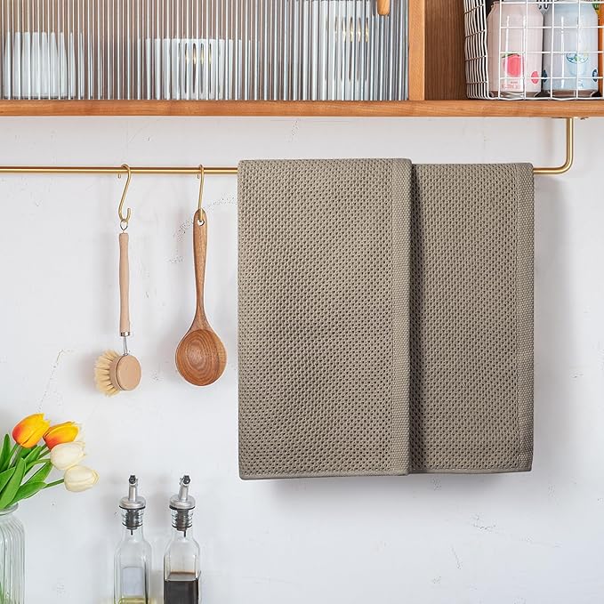 Large Kitchen Hand Towels,6 Pack Cotton Waffle Weave Dish Towel for Drying, Cleaning Cloth for Kitchen Dishes - Extra Absorbent and Soft - 16 x 28 inch (Brown-6 Pack)
