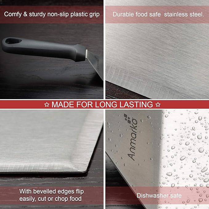 Metal Spatula Stainless Steel and Scraper - Professional Chef Griddle Spatulas Set of 3 - Heavy Duty Accessories Great for Cast Iron BBQ Flat Top Grill Skillet Pan - Commercial Grade