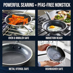 Blue Diamond Hybrid Nonstick Stainless Steel 8” Frying Pan, PFAS-Free Ceramic Skillet, Diamond Bond Powerful Searing, Dishwasher & Metal Utensil Safe, Stay-Cool Handle, Induction Ready, All Cooktops