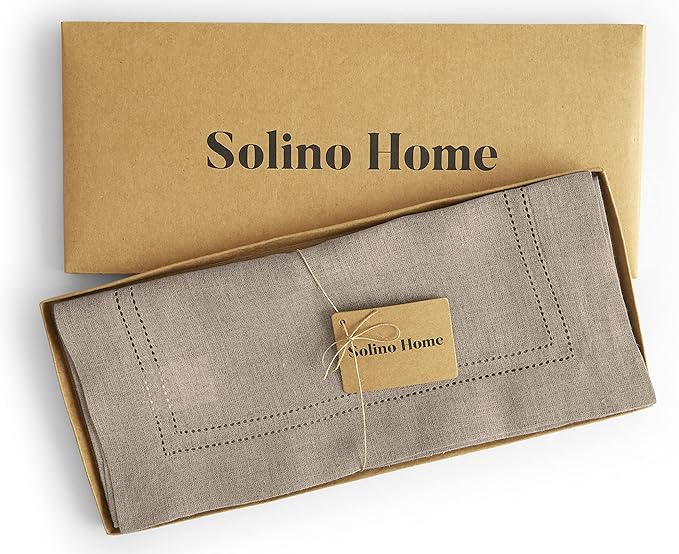 Solino Home Linen Natural Table Runner 120 Inches Long - 100% Pure Linen Double Hemstitch 14 x 120 Inch Table Runner for Dining, Summer, Fall, Autumn
