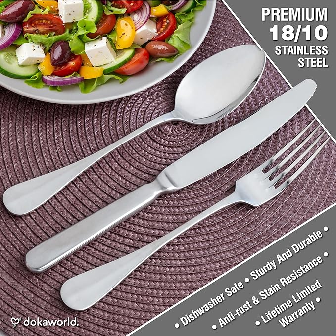 Semi-Matte Design Flatware, Silverware Set for 8 persons, 40 Piece - Spoons, Forks, and Knives 18/10 Stainless Steel, Dishwasher Safe