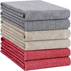 Homaxy Premium Kitchen Towels(18”x 28”, 6 Pack), Large Cotton Kitchen Hand Towels, Flat and Terry Dish Towels, 380 GSM Highly Absorbent Tea Towel Set with Hanging Loop, Red/Grey/Khaki