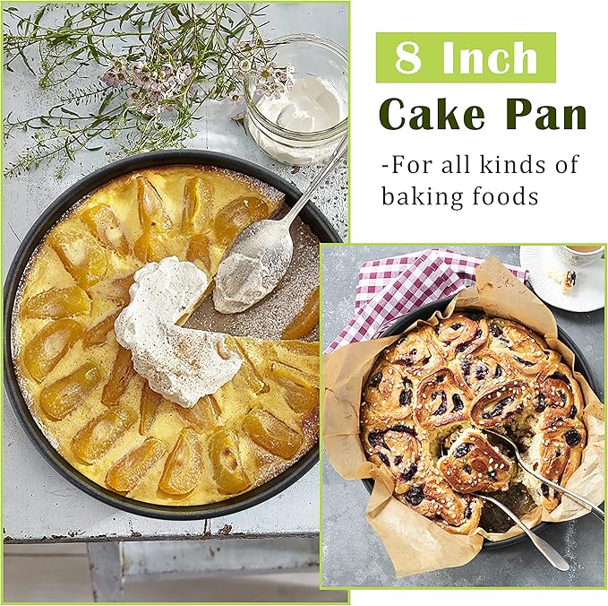 E-far 8 x 3 Inch Cake Pan Set of 2, Nonstick Stainless Steel Round Cake Pans Tin for Baking Birthday Wedding Layer Cakes, Stainless Steel Core & Non-toxic Coating, Deep & Straight Side