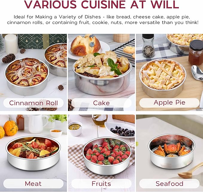 Onader 6 Inch Round Cake Pan Tin Set of 3, Stainless Steel Small Baking Pan for Wedding Birthday