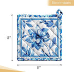 Maison d' Hermine Pot Holders Set 100% Cotton Heat Resistant Potholders 8" x 8" Hot Pads with Loop BBQ, Cooking, Baking, Grilling, Kitchen, Handling Hot Pans Spring/Summer (Pack of 2, Summer Blues)
