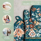 Maison d' Hermine 100% Cotton Oven Mitt & Pot Holder Set (7.5"x13" & 8"x8") Heat Resistant BBQ Cooking Gloves with Loop, Baking, Grilling, Kitchen, Handling Hot Pans (Luxury Loft-Dark Teal)