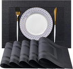LEXMORE Placemats Set of 4 Vinyl/Plastic Woven Place Mats for Kitchen Table Indoor/Outdoor Washable Placemat Wipeable Dining Table Mats(Black Cube)