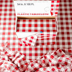 Exquisite Party Solids 54 Inch X 100 Feet Red Gingham Plastic Table Cover Roll in A Cut - to - Size Box with Convenient Slide Cutter. Cuts Up to 12 Rectangle 8 Feet Plastic Disposable Tablecloths