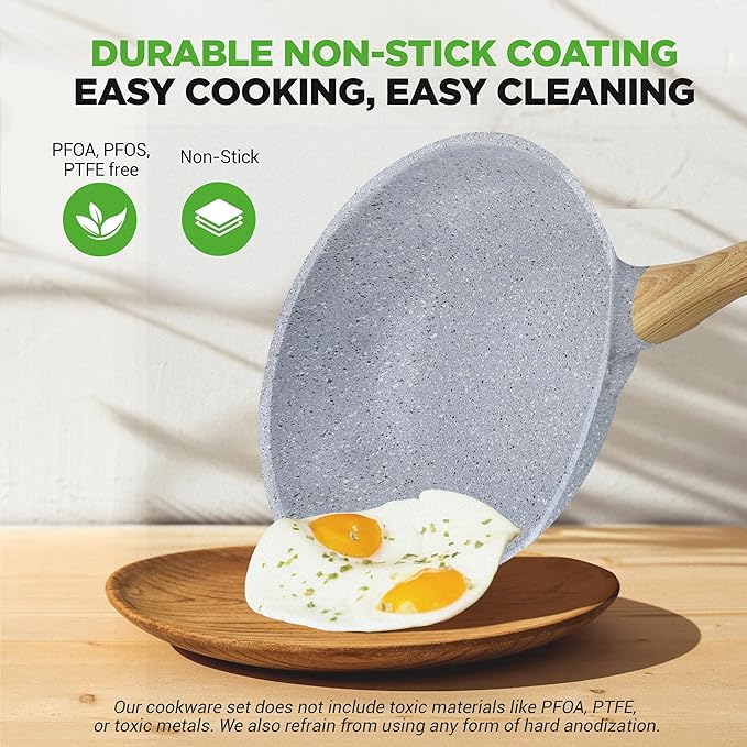 Nutrichef 22-Piece Cookware and Bakeware Set | Professional Home Kitchen Collection with Multi-Sized Pots, Pans, Non stick and Heat-Resistant Tools (Moon Grey Marble)