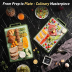 Titanium Cutting Boards for Kitchen Chopping Board with Handle Large Big Small Kitchen Meat Butcher Block 2 in 1 Pure Titanium and Wheat Straw PP Not Wood Bamboo Plastic Silicone Teak Morandi Green