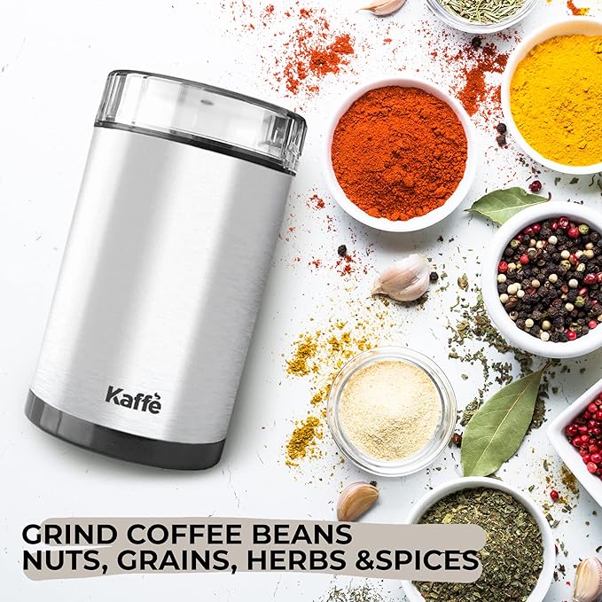 Kaffe Coffee Grinder Electric. Best Coffee Grinders for Home Use. (14 Cup) Easy On/Off w/Cleaning Brush Included. Stainless Steel