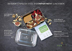 Stainless Steel Lunch Box, Leak Proof Metal Bento Box with 3 Compartments, 24 Oz Bento Box, BPA Free Meal Prep Food Container | Bonus 50 ml Sauce Container
