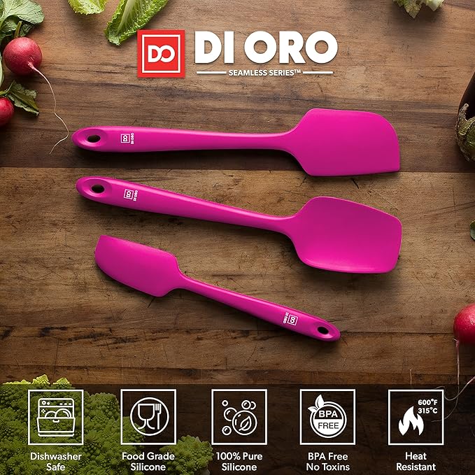 DI ORO Silicone Spatula Set - Rubber Kitchen Spatulas for Baking, Cooking, & Mixing - 600°F Heat-Resistant & BPA Free Silicone Scraper Spatulas for Nonstick Cookware - Dishwasher Safe (3pc, Magenta)