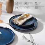 Herogo 6-Piece Stoneware Dinner Plates Set, 10.43" Ceramic Round Plate Set, Double Reactive Glaze Large Dinnerware Plates for Kitchen, Microwave, Oven and Dishwasher Safe, Starry Blue