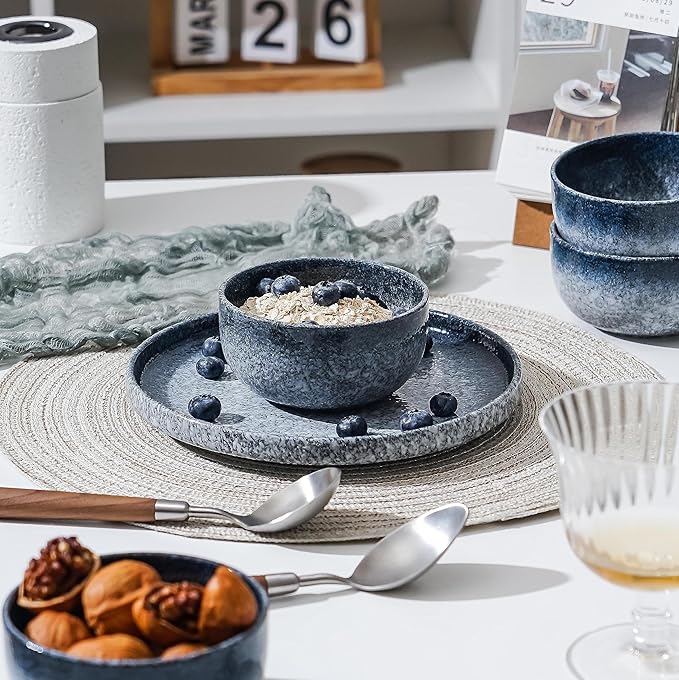 S&Q'S CERAMICS Ceramic Small Bowls for Kitchen, Set of 6, 9 ounce Ice Cream Bowls, Soup, Dipping, Side Dishes, Condiments, Snack, Prep, Microwave and Dishwasher Safe (Dark Blue)