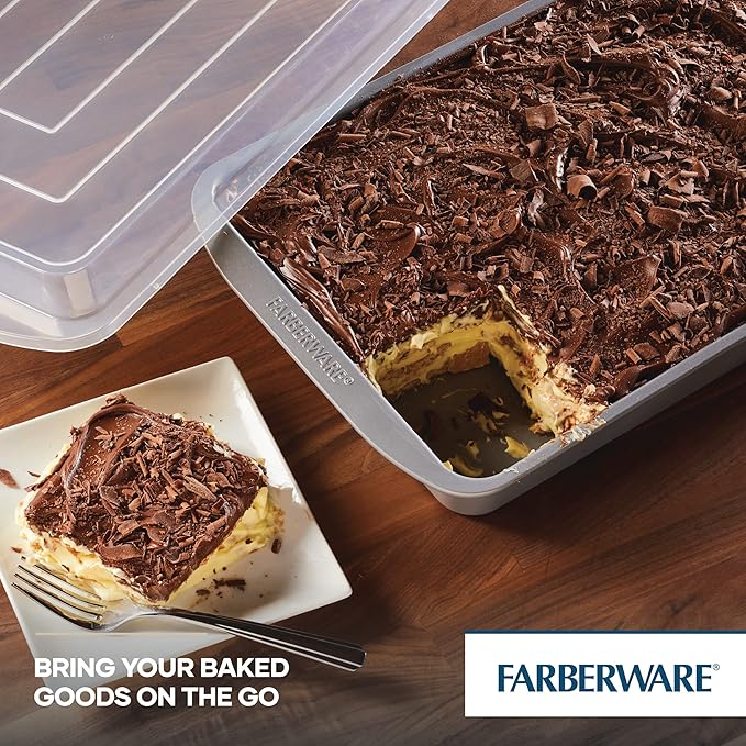 Farberware GoldenBake Bakeware Nonstick Baking Pan/Cake Pan with Lid, Rectangle, Insulated, 9 Inch x 13 Inch - Gray
