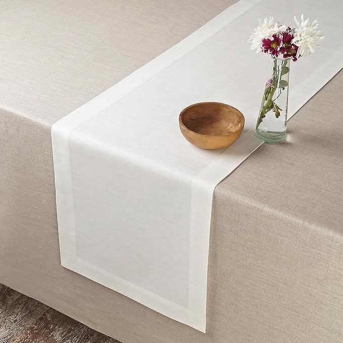D'Moksha Homes Linen Ivory Table Runner 48 Inches - 100% Pure Linen Small Table Runner 14 x 48 Inch for Coffee Tables, Dresser, Summer, Fall and Halloween - Machine Washable