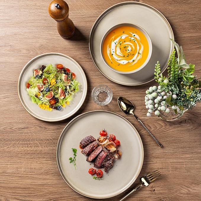 AmorArc Stoneware Dinnerware Sets,Round Reactive Glaze Ceramic Plates and Bowls Set,Highly Scratch Resistant | Dishwasher & Microwave Safe Dishes,Service for 6 (18pc)