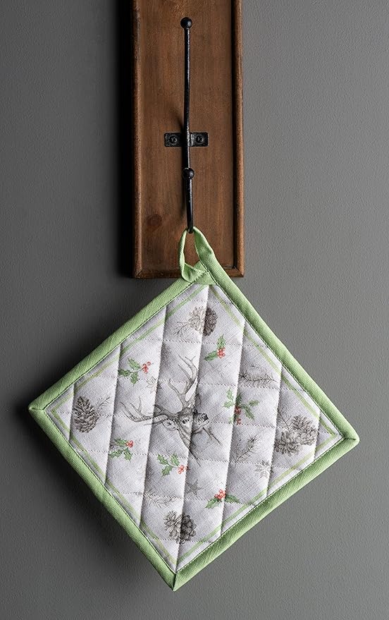 Maison d' Hermine Pot Holders 100% Cotton Heat Resistant Potholders 8" x 8" Hot Pads with Loop BBQ, Cooking, Baking, Grilling, Kitchen, Handling Hot Pans (Pack of 1, Christmas Dew)