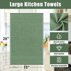 Homaxy Premium Kitchen Towels(18”x 28”, 6 Pack), Large Cotton Kitchen Hand Towels, Flat and Terry Dish Towels, 380 GSM Highly Absorbent Tea Towel Set with Hanging Loop, Grass Green