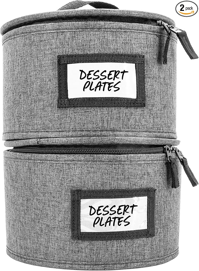 Homelux Theory 2pc Dessert Storage with Lid, Hard Shell China Storage Containers, Heavy Duty Dinnerware Storage Box with 24 Felt Pads and Thick Surface for Dishes and Dinner Plate, Move Out Essentials