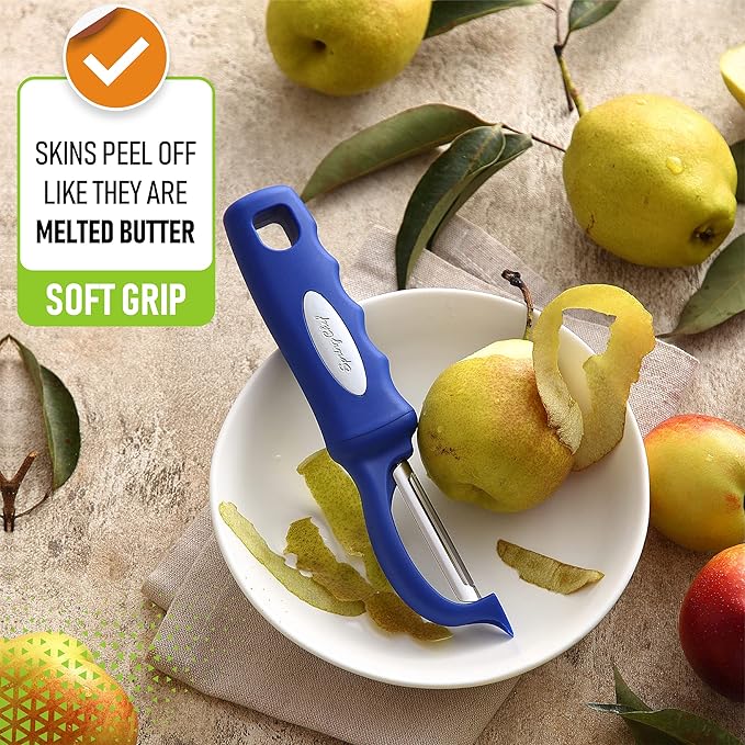 Spring Chef Premium Swivel Vegetable Peeler, Soft Grip Handle and Ultra Sharp Stainless Steel Blades - Perfect Kitchen Peeler For Veggie, Fruit, Potato, Carrot, Apple - Sapphire