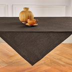 Solino Home Linen Square Tablecloth 52 x 52 Inch - 100% Pure Linen Chambray Brown Table Throw - Athena, Machine Washable Tablecloth for Fall, Autumn