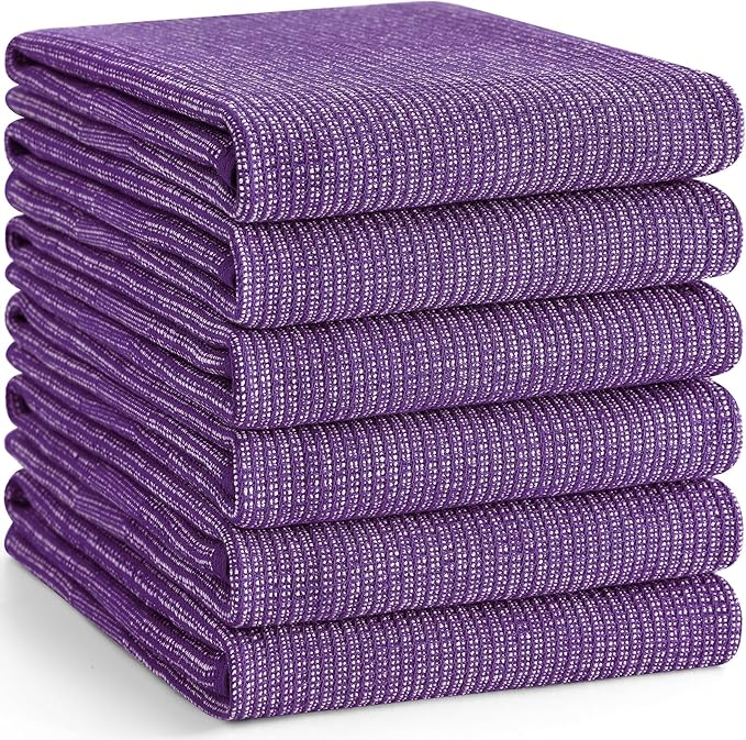 Homaxy Premium Kitchen Towels(18”x 28”, 8 Pack), Large Cotton Kitchen Hand Towels, Flat and Terry Dish Towels, 380 GSM Highly Absorbent Tea Towel Set with Hanging Loop, Purple