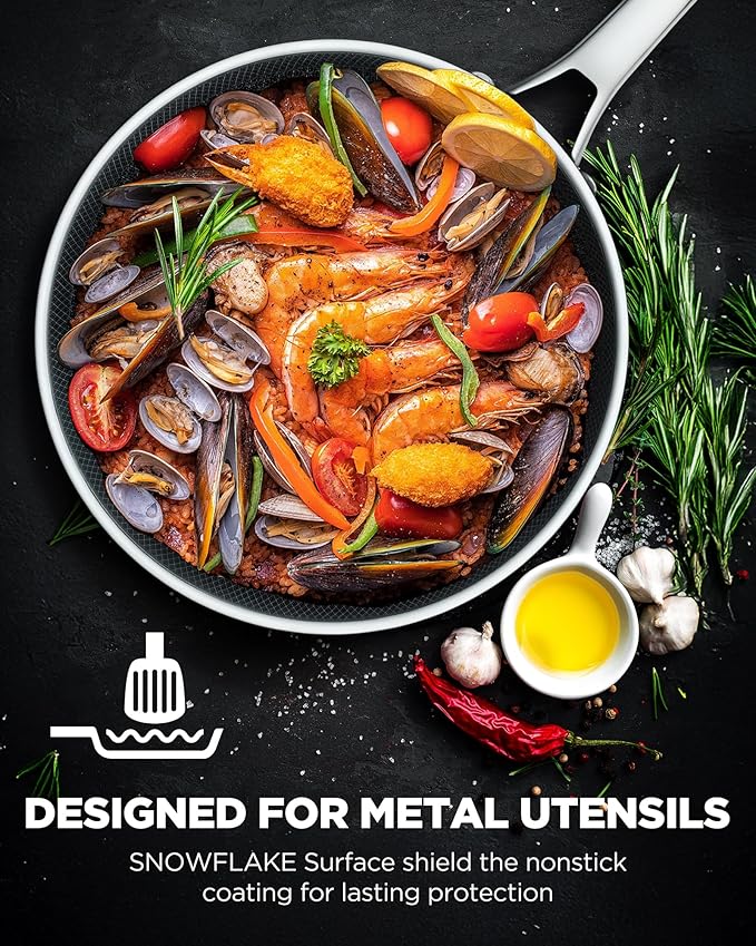 Non Stick Frying Pans, 8+10+12 inch with 2 Lid, Hybrid Frying Pans Set Nonstick,non stick Skillets Stainless Steel, Dishwasher & Oven-Safe, Induction Compatible Cooking Pan, PFOA Free Cookware