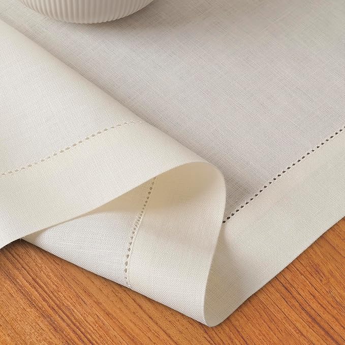 D'Moksha Homes Linen Ivory Table Runner 144 Inches Long - 100% Pure Linen Extra Long Table Runner 14 x 144 Inch for Summer, Fall and Halloween - Classic Hemstitch