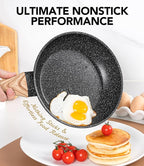 MICHELANGELO 8 Inch Nonstick Frying Pan with Lid, Non Stick Small Frying Pan with Non-Toxic Coating, Non-Stick Skillet with Ergonomic Handle, All Cooktops Compatible, Black