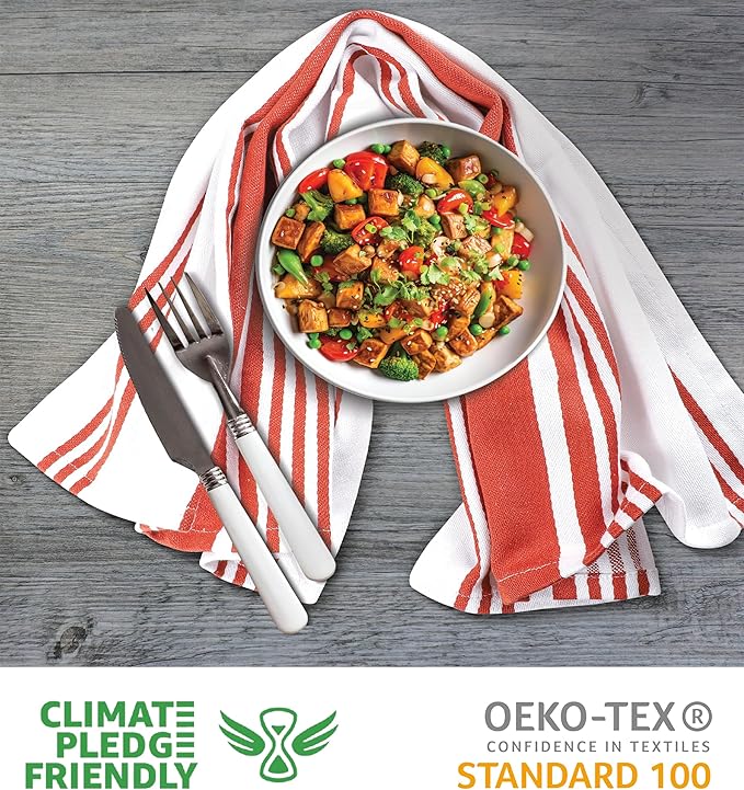 Urban Villa Fall Kitchen Towels 100% Cotton Pack of 6 Highly Absorbent Quick Drying Soft Premium Dish Towels for Kitchen with Hanging Loop Thanks Giving TeaTowels - 20x30 Inch (Rust & White Striped)