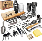 Barillio Bar Tool Set Pro Edition - Black Stainless-Steel Cocktail Shaker Set - Mixology Bartender Kit w/Boston Shaker, Drink Mixer & Muddler for Cocktails - Home Bar Accessories - 32-Pc Bar kit