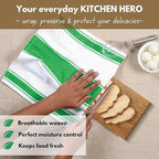 Native Fab Green Kitchen Towels 18 x 28 Inch, 4 Pack, Wide Stripe, Super Absorbent, Fast Dry, Soft, Cotton Dish Towels for Wiping Hands, Drying Dishes, Counter Cleaning Dish Cloth Set - Green
