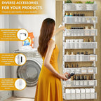 8-Tier Over The Door Pantry Organizer with Mesh Baskets, Adjustable & Stable Hanging Spice Rack for Kitchen, Bathroom, Bedroom, and Baby Essentials Storage (16" W 8-Tiers, White)