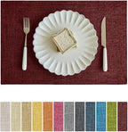Softalker Faux Linen Placemats Set of 8-12 x 18 Inch, Heat Resistant Double Layered Durable Burlap Farmhouse Place Mats, Non-Slip Washable Rustic Table Mats for Dining, Kitchen, Party（Red