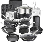 Granitestone True 20 Pc Pots and Pans Set Non Stick Cookware Set with Deep Square Pan and Bakeware Set, Non Toxic PFOA PFOS Free, Oven & Dishwasher Safe, No Cheater Pieces