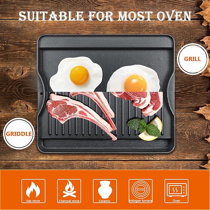 Cast Iron Griddle for Camp Chef, Reversible Griddle for Outdoor Cooking 14" x 16" for Camp Chef 2 Burner Stove Explorer 2-Burner, 3-Burner, 2X, 3X, Single Burner Stove