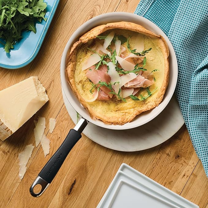 Rachael Ray Cucina Ceramic Nonstick Frying Pan/Skillet, 8.5 Inch Non Stick Open Fry Pan, Dishwasher Safe - Peppercorn