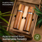 Salt and Pepper Grinder Set Wooden with Tray – Made from FSC® Acacia Wood – Adjustable Durable Ceramic Rotor - Plastic-Free