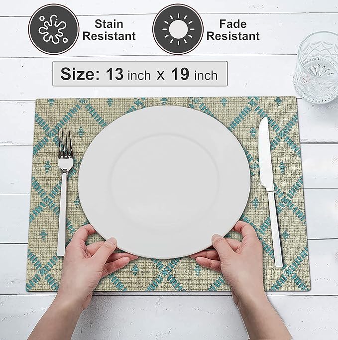 Ruvanti Placemats 100% Cotton 13x19 Inch, Dining Table Placemats Set of 6, Modern Place Mats for Dining Table Decor, Kitchen & Table Linens, Coffee Mat for Christmas Dinners - Linear