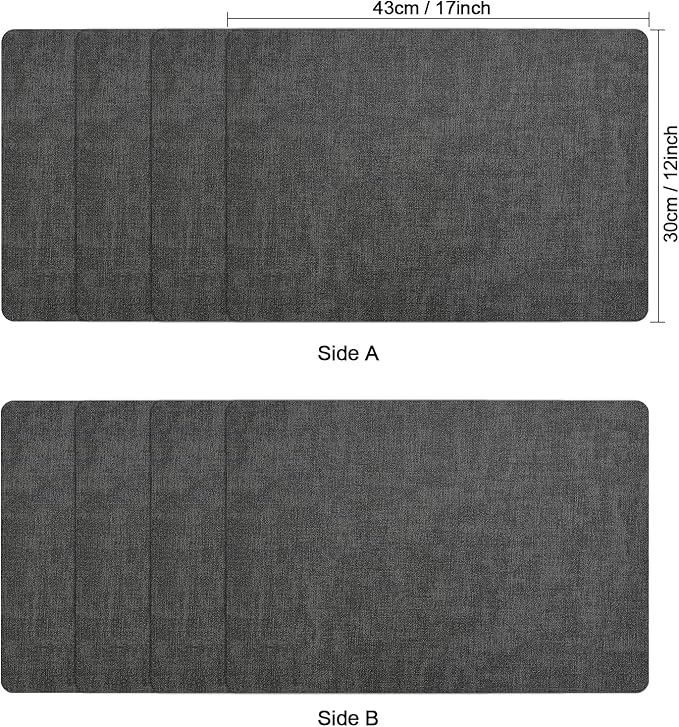 Myir JUN Placemats Dual Sided, Faux Leather Place Mats Set of 4 Indoor Placemats for Dining Table Outdoor Placemats Square Non-Slip Washable Table Mats (Gray, Set of 4)