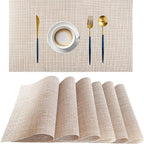 PIGCHCY Beige Placemats Set of 6 Vinyl PVC Durable Place Mats for Dining Table,Heat Resistant Non-Slip Woven Tabel Mats (18x12 inches, Beige)