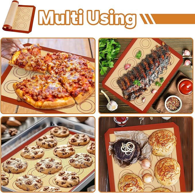 P&P CHEF 11.6 Inch Silicone Baking Mats, 2 Pcs Reusable Silicone Oven Mat, Non Stick Baking Supplies for Macaroon Pastry Bread Dough Cookie, Fits Well with Sheet Pan, Healthy & Easy Clean