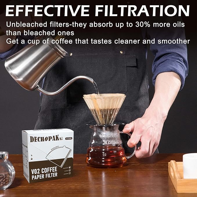 Coffee Filters 2, 200PCS V60 Coffee Filters, Unbleached Natural Brown Pour Over Cone Paper Reusable Filter 2-4 Cup, Fits for Pour Over and Drip Coffee Maker Home, Coffee Shop, Small Business