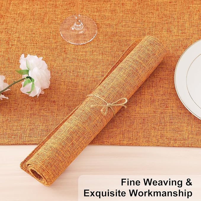 Homaxy Cloths Placemats for Dining Table Set of 8, Heat Resistant Washable Cotton Linen Blend Table Mats, Ideal for Kitchen Party Dining Decoration, 13" x 19", Orange