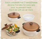 Moss & Stone 3-Piece Glass Casserole With Covered, 2.6/1.5/1 Qt Durable Bakeware Set, Borosilicate Glass Bowls, Bakeware Dish Oven Safe, & Microwave Safe, Clear Glass Baking Dish