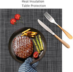 Myir JUN Placemats Set of 4, Vinyl Woven Placemats Place Mats Indoor Set of 4 Washable Table Mats Non-Slip Place mats for Dining Table (Dark Gray-Black, Set of 4)