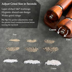 Wooden Pepper Grinder – Refillable Pepper Mill with Adjustable Upgraded Large Size Ceramic Burr – Manual Salt Grinder with Beech Wood Body – 8.3” Tall